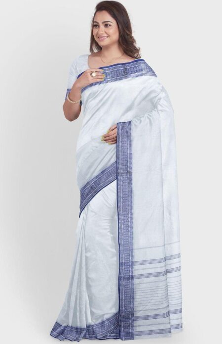 Handwoven Indigo Santipuri Silk Saree