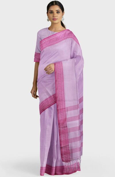 Handwoven Pink Santipuri Silk Saree