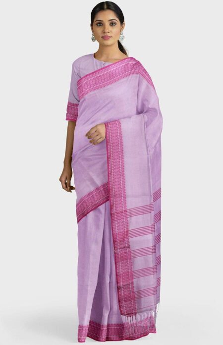Handwoven Pink Santipuri Silk Saree