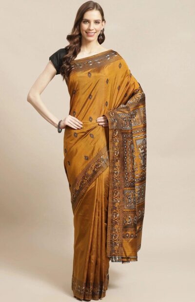 Handwoven Baluchari Silk Saree Mustard