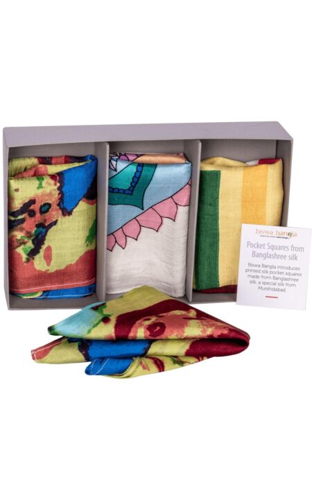Handwoven Banglashree Printed Pocket square-Set of 3