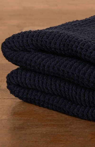 Handwoven navy honeycomb cotton bath towel