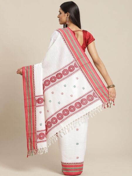Dokhna Cotton Saree in White - Image 2