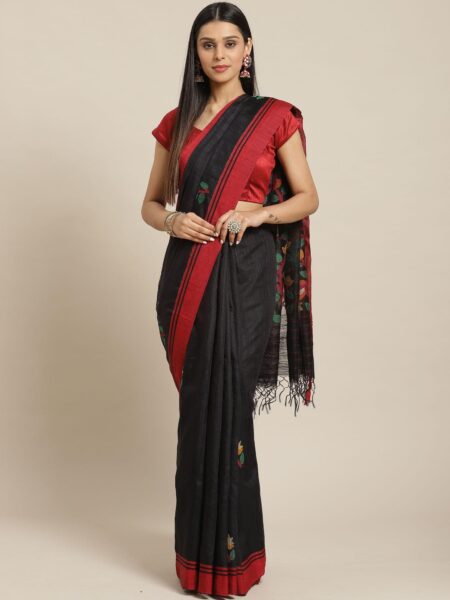 Matka Silk Jamdani Saree Black