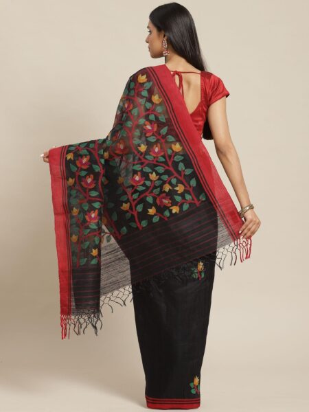 Matka Silk Jamdani Saree Black - Image 2
