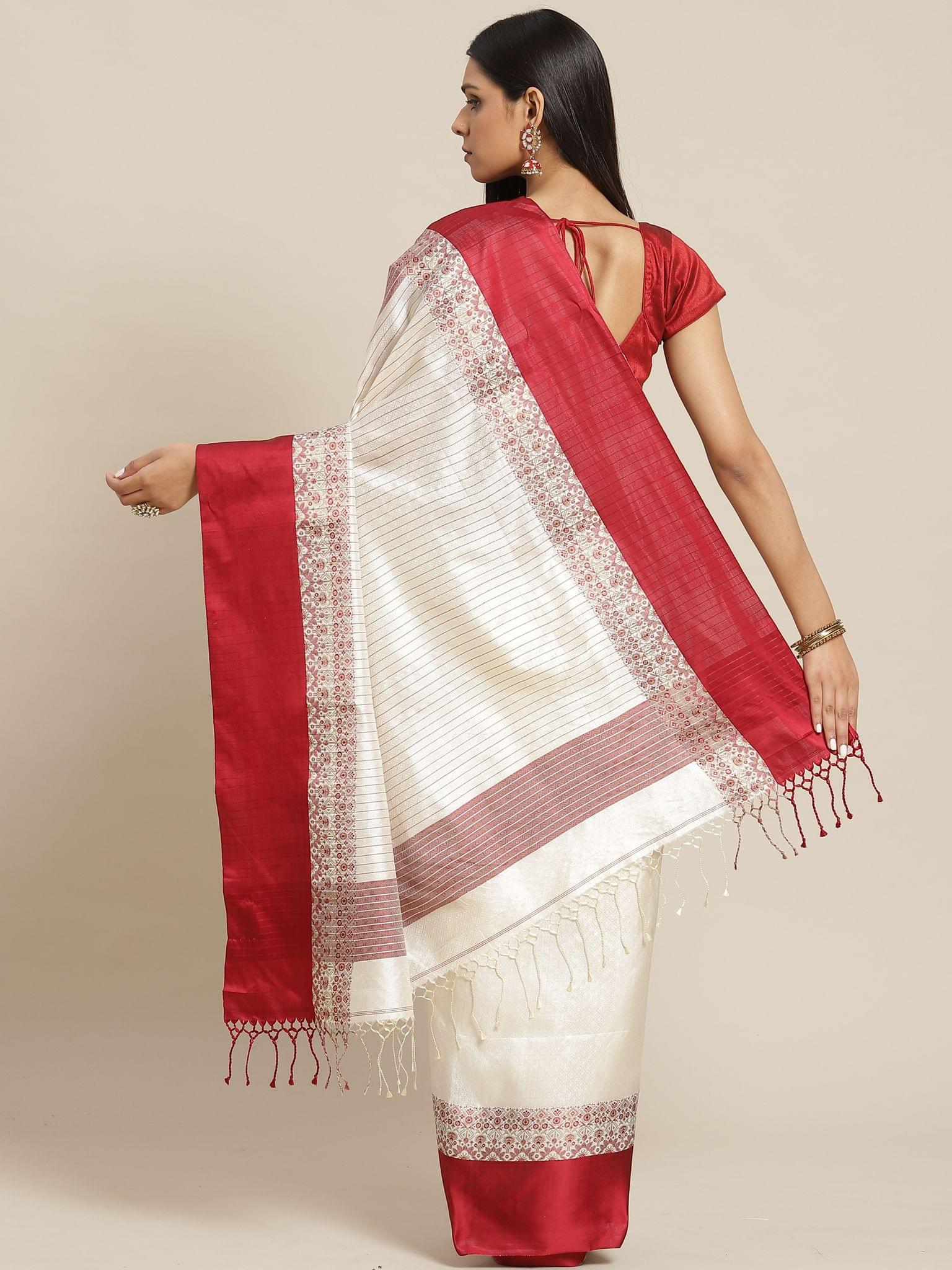 Tangail Silk Saree Off-white - Image 2