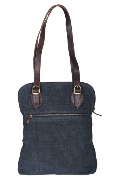Jute Tote Bag With Flap Denim Blue