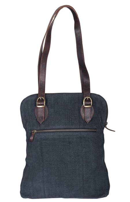 Jute Tote Bag With Flap Denim Blue