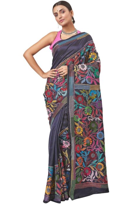 Kantha Silk Saree Multicolour