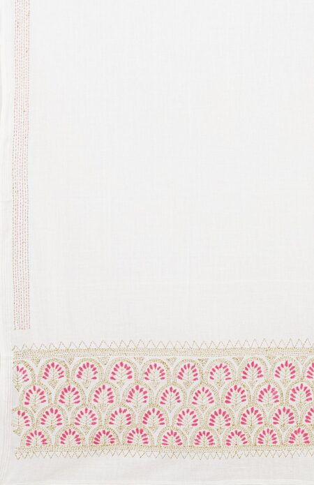 White Muslin with Kantha work Dupatta - Image 2