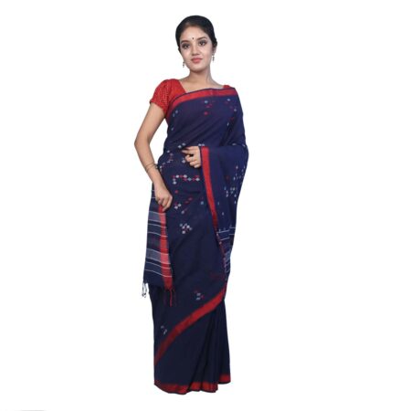Handwoven Cotton Jamdani Saree Navy - Image 2