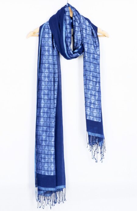 Handwoven Indigo Cotton Scarf with Jamdani buti work