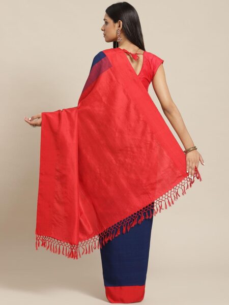 Cotton-Silk Cutshuttle Saree in Indigo and Red - Image 4