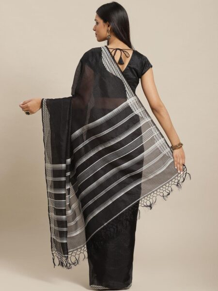 Handwoven Black Jamdani Silk Saree - Image 2