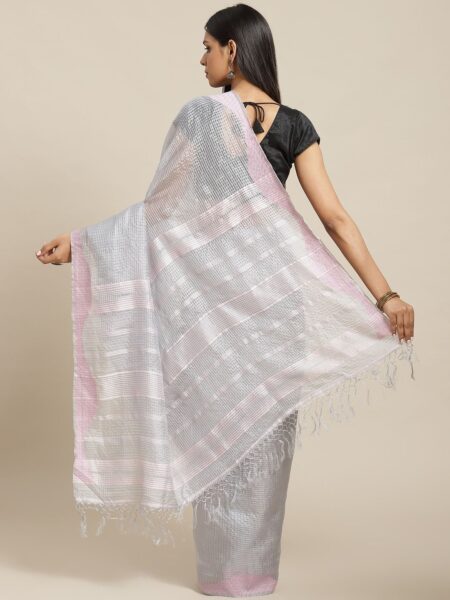 Handwoven Grey Jamdani Silk Saree - Image 3