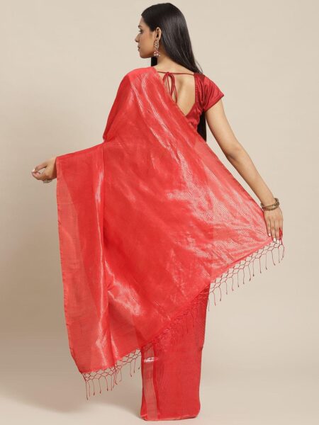 Handwoven Zari Silk Saree Red - Image 2