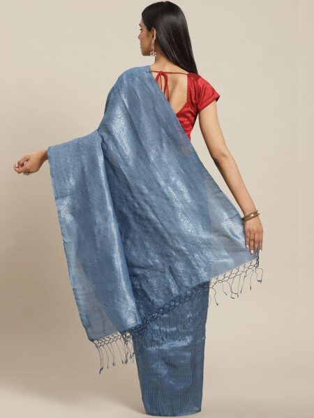 Tangail Zari Silk Saree Indigo - Image 2