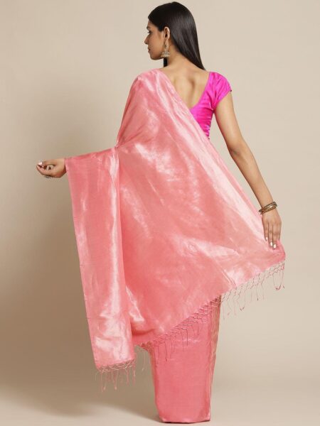 Pink Handwoven Zari Silk Saree - Image 2