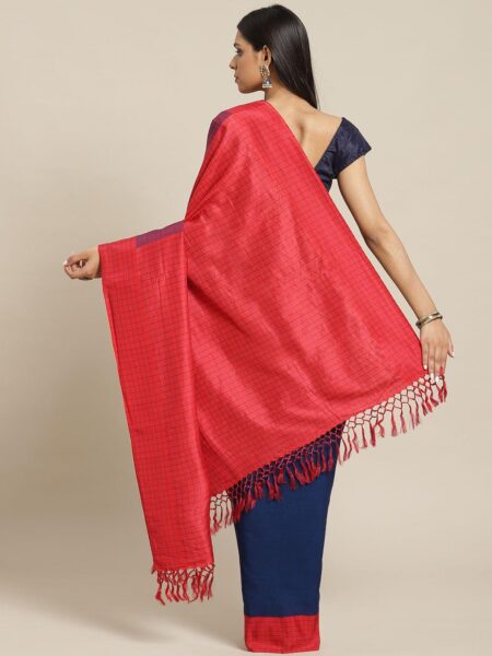 Cotton-Silk Cutshuttle Saree in Indigo and Red - Image 2
