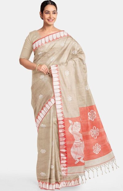 Handwoven Beige Silk Saree