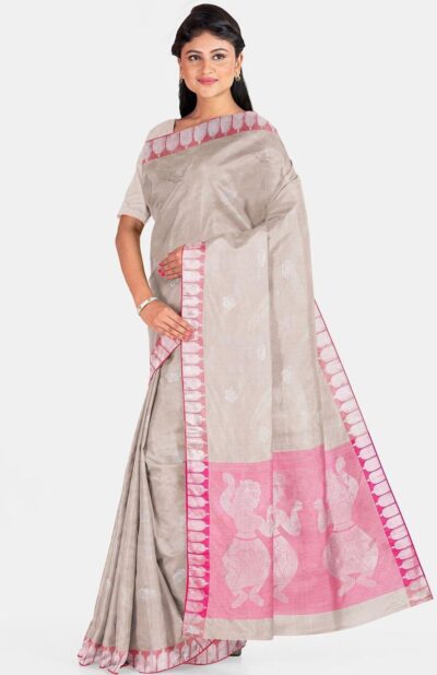 Handwoven Tangail Silk Saree - Grey