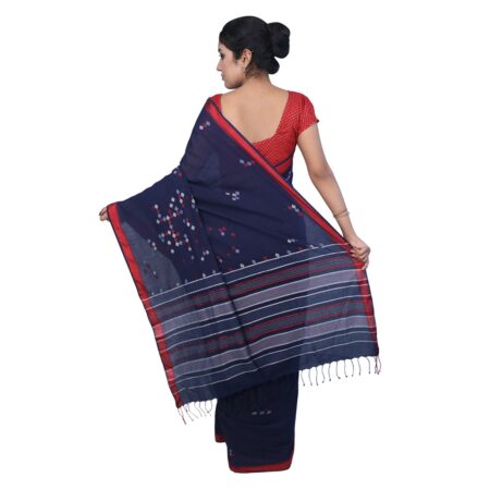Handwoven Cotton Jamdani Saree Navy - Image 3