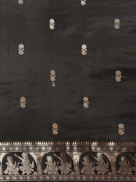 Handwoven Baluchari Silk Saree Black - Image 4