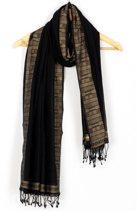 Handwoven Black Silk Jamdani Scarf.