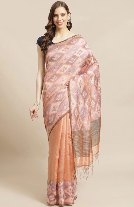 Handwoven Peach Tangail Silk Saree