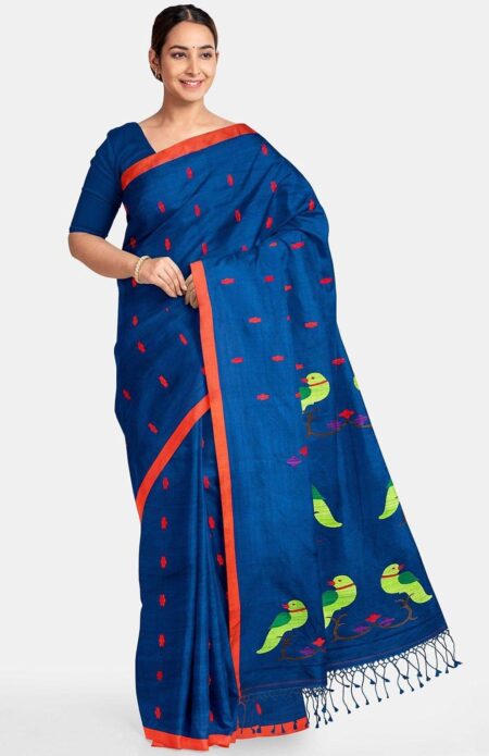 Handwoven Tangail Silk Saree-Blue