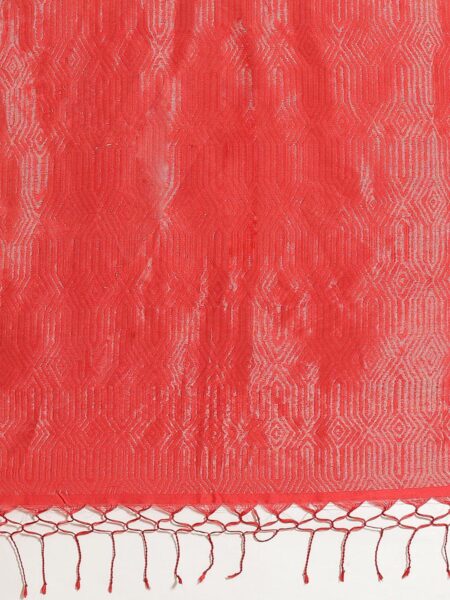Handwoven Zari Silk Saree Red - Image 3