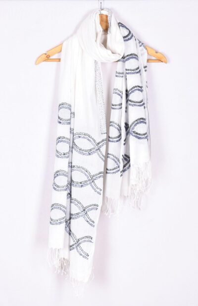 White Muslin Dupatta with Kantha work