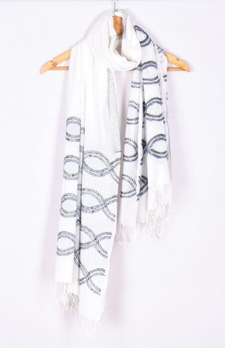 White Muslin Dupatta with Kantha work