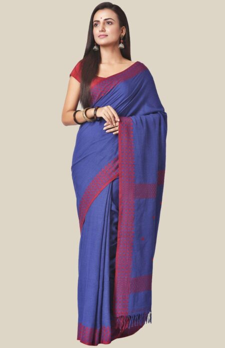 Dokhna Saree in Indigo with Red border