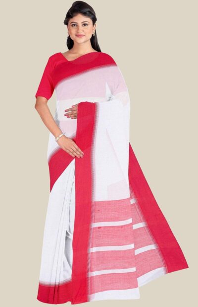 Handwoven White Mercerised Cotton Saree