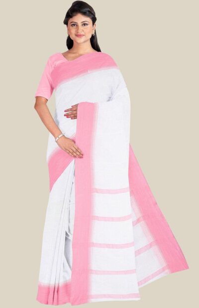 Handwoven White Mercerised Cotton Saree