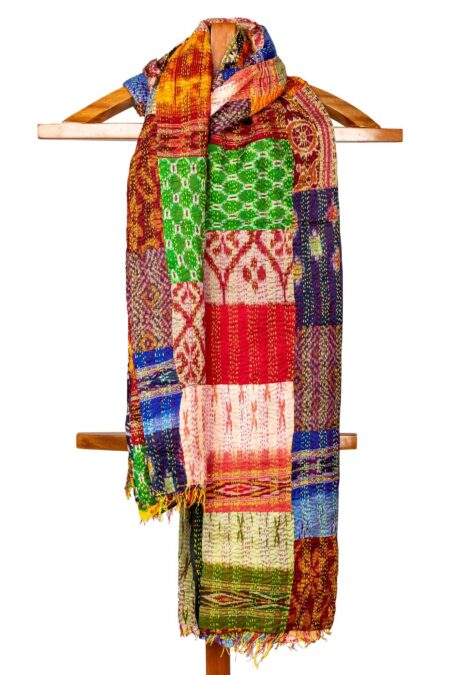 Handwoven Silk Multicolored Kantha Stitch Tappi Stole