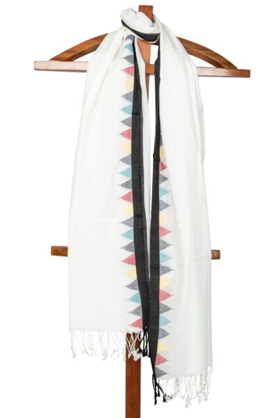 Handwoven Cotton Scarf with colourful Temple design at the Border