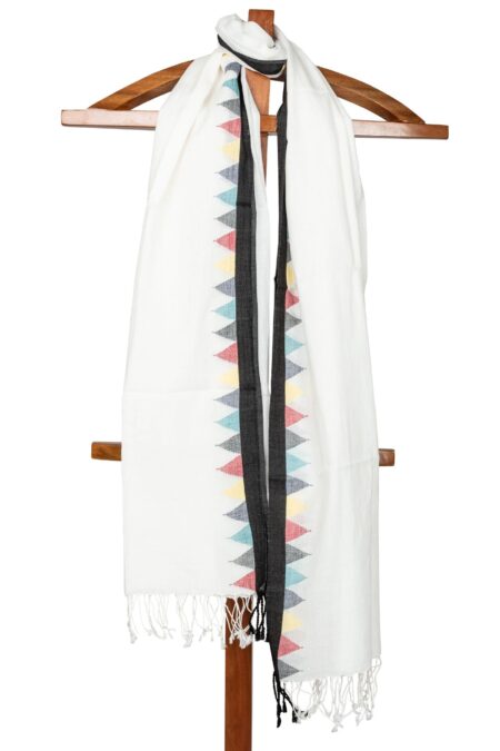 Handwoven Cotton Scarf with colourful Temple design at the Border