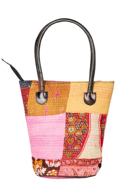 Leather Ladies Handbag with Kantha work