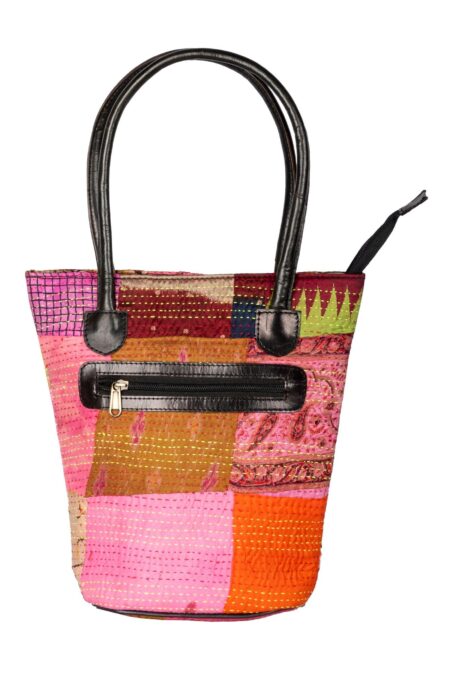 Leather Ladies Handbag with Kantha work - Image 2