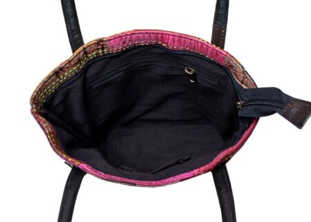 Leather Ladies Handbag with Kantha work - Image 3