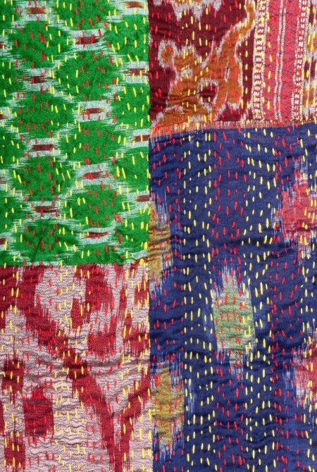 Handwoven Silk Multicolored Kantha Stitch Tappi Stole - Image 5