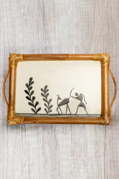 Ceramic Tray with Bamboo Handle