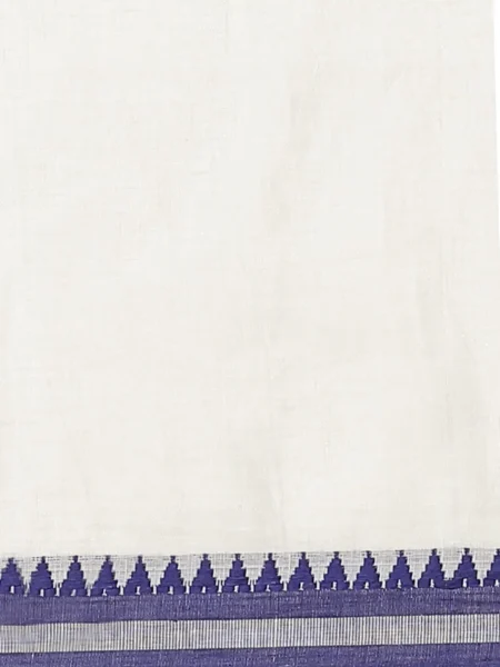 Handwoven White Linen Saree - Image 3