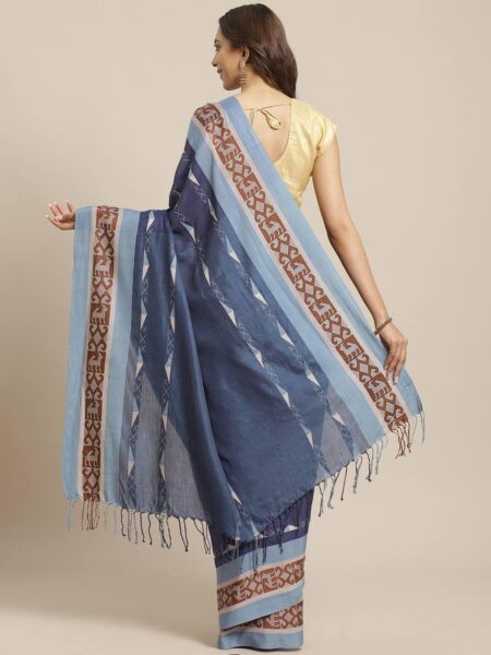 Santipuri Cotton Saree in Indigo - Image 2