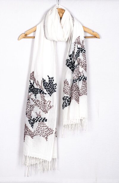 White Muslin with Kantha work Dupatta