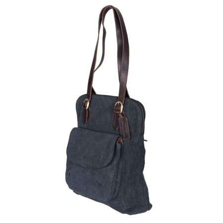 Jute Tote Bag With Flap Denim Blue - Image 5