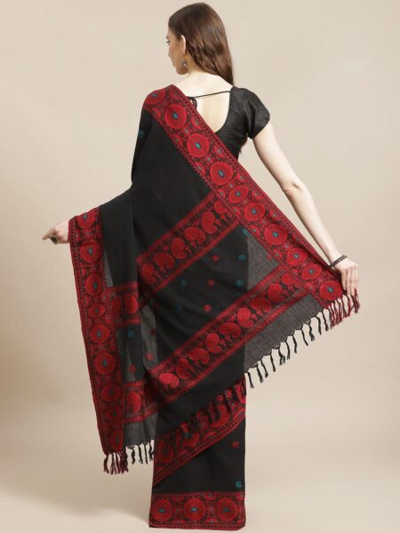 Handwoven Dokhna Cotton Saree in Black & Red - Image 2