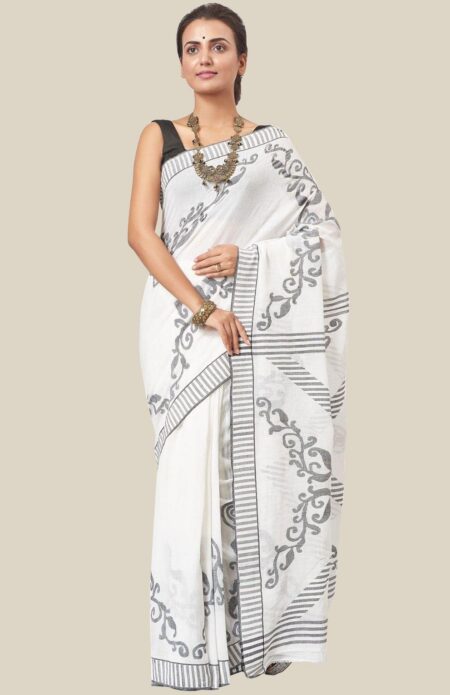 Muslin Jamdani Saree in White Colour